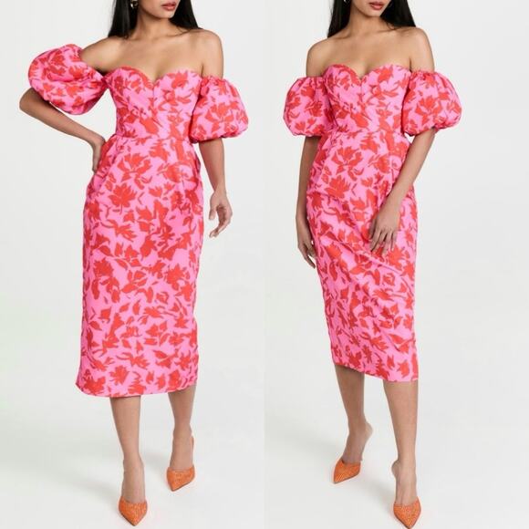 AMUR Micaela Sweetheart Printed Midi Dress in Plumeria Pink Abstract Floral - Picture 1 of 16